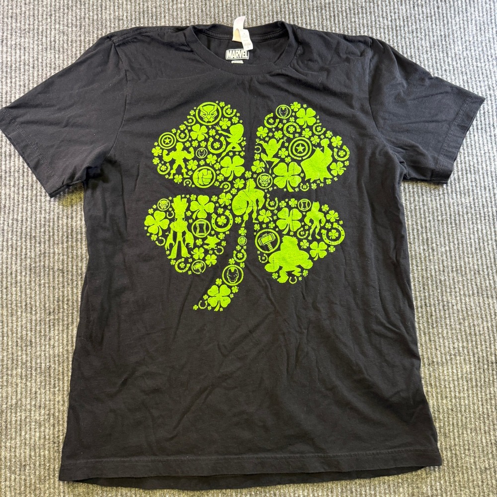 Marvel Avengers St Patricks Day Clover Graphic T-Shirt Black Mens Large L